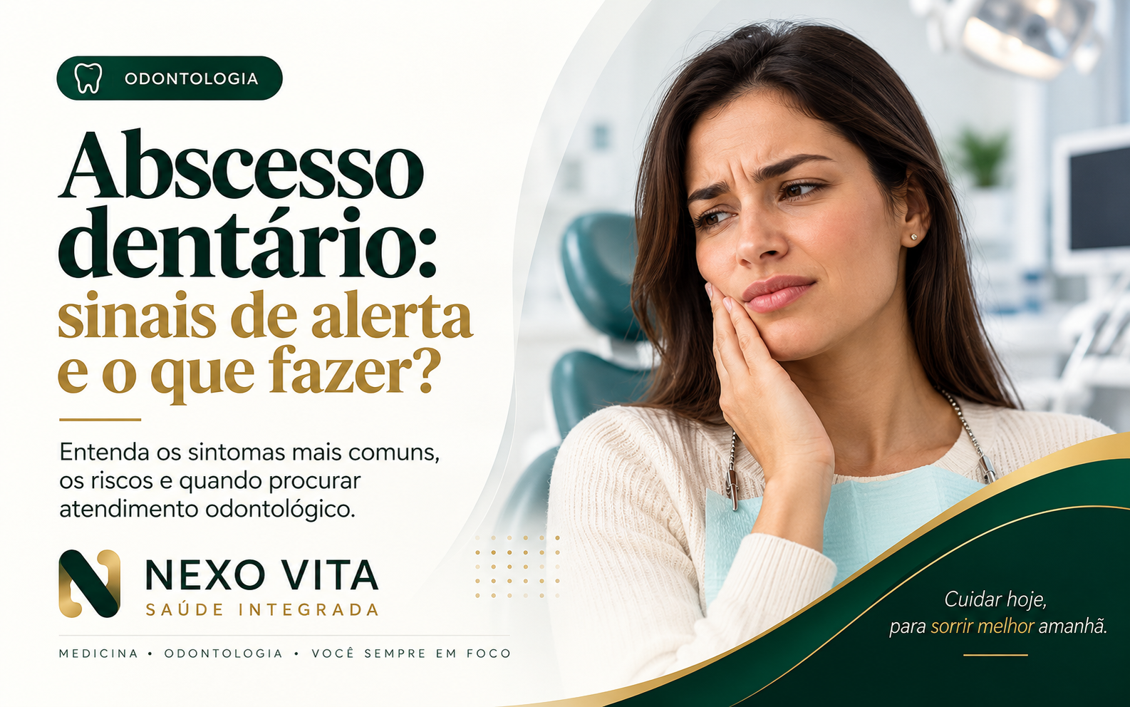 Ilustração odontológica de dente com infecção na região da raiz