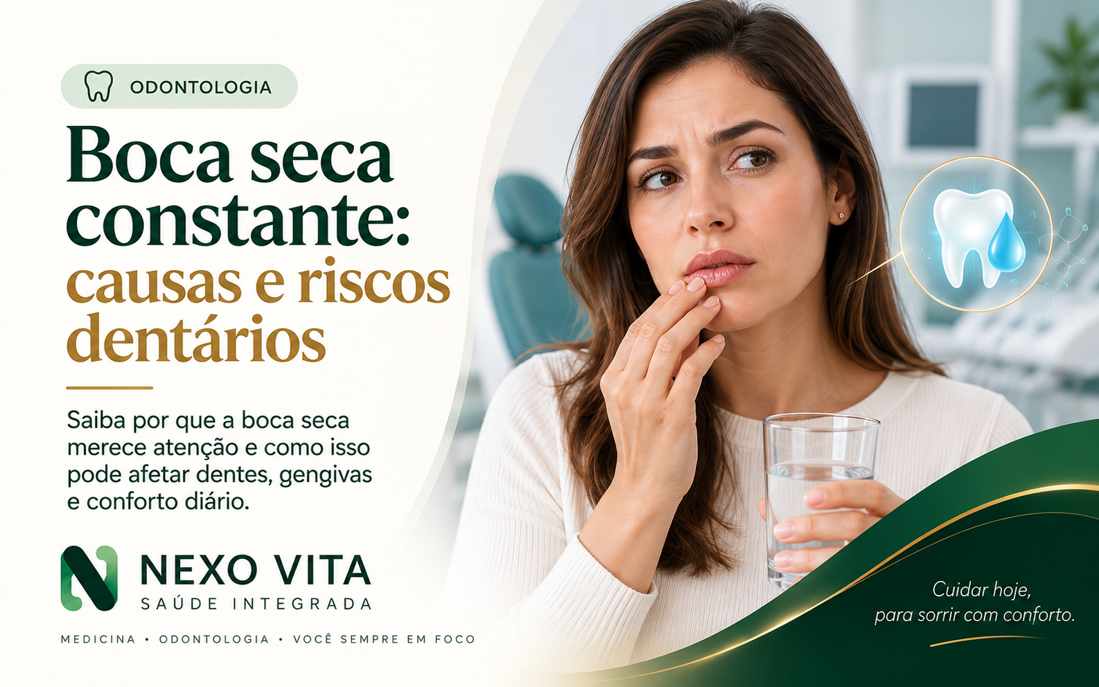 Paciente conversando com dentista sobre sensação persistente de boca seca