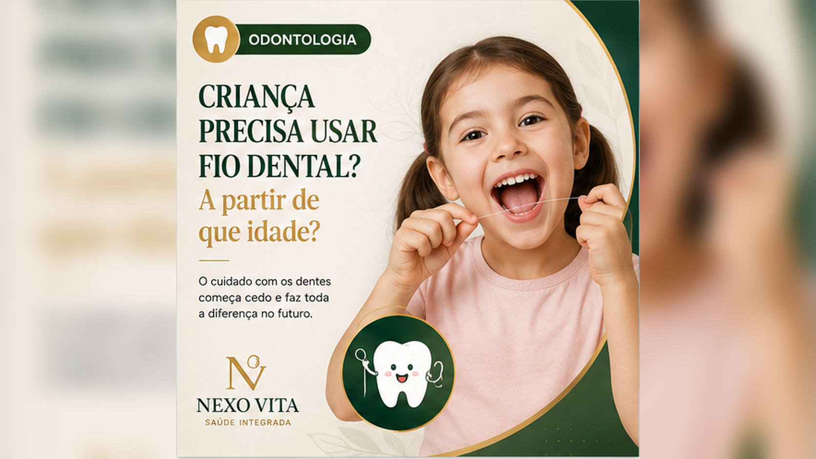 Responsável ajudando criança a realizar higiene bucal com fio dental