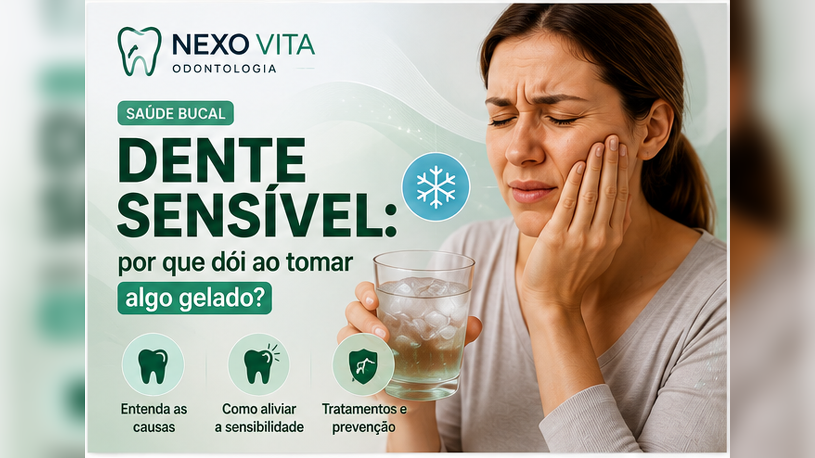 Pessoa sentindo sensibilidade dentária ao beber uma bebida gelada