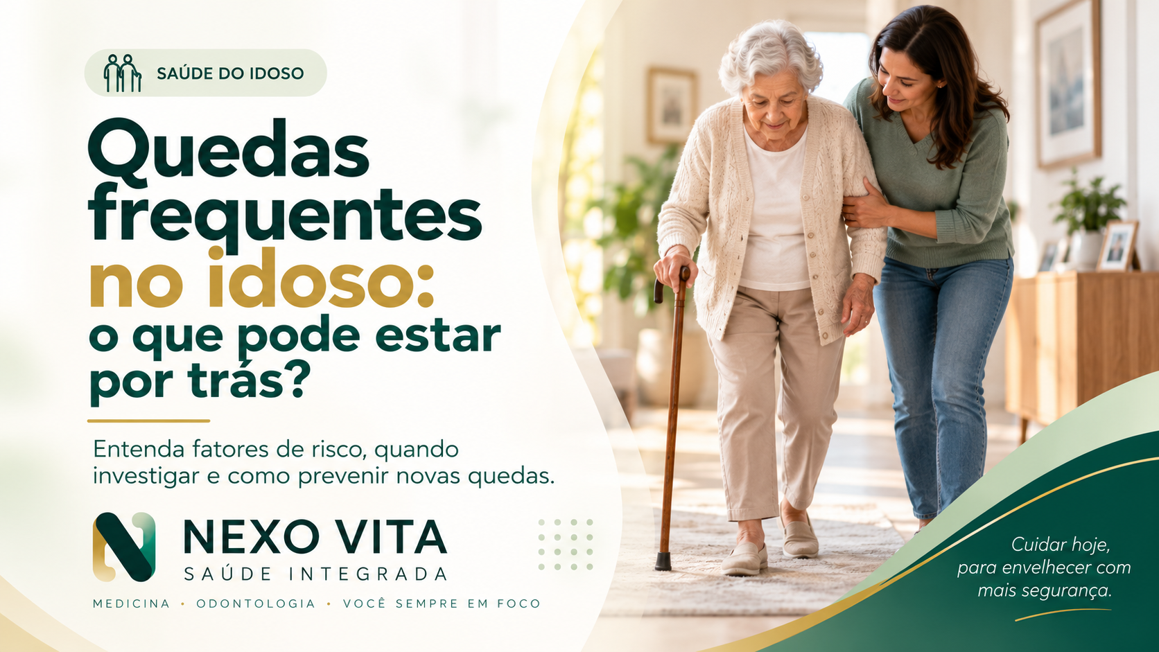 Pessoa idosa caminhando com apoio durante avaliação de equilíbrio