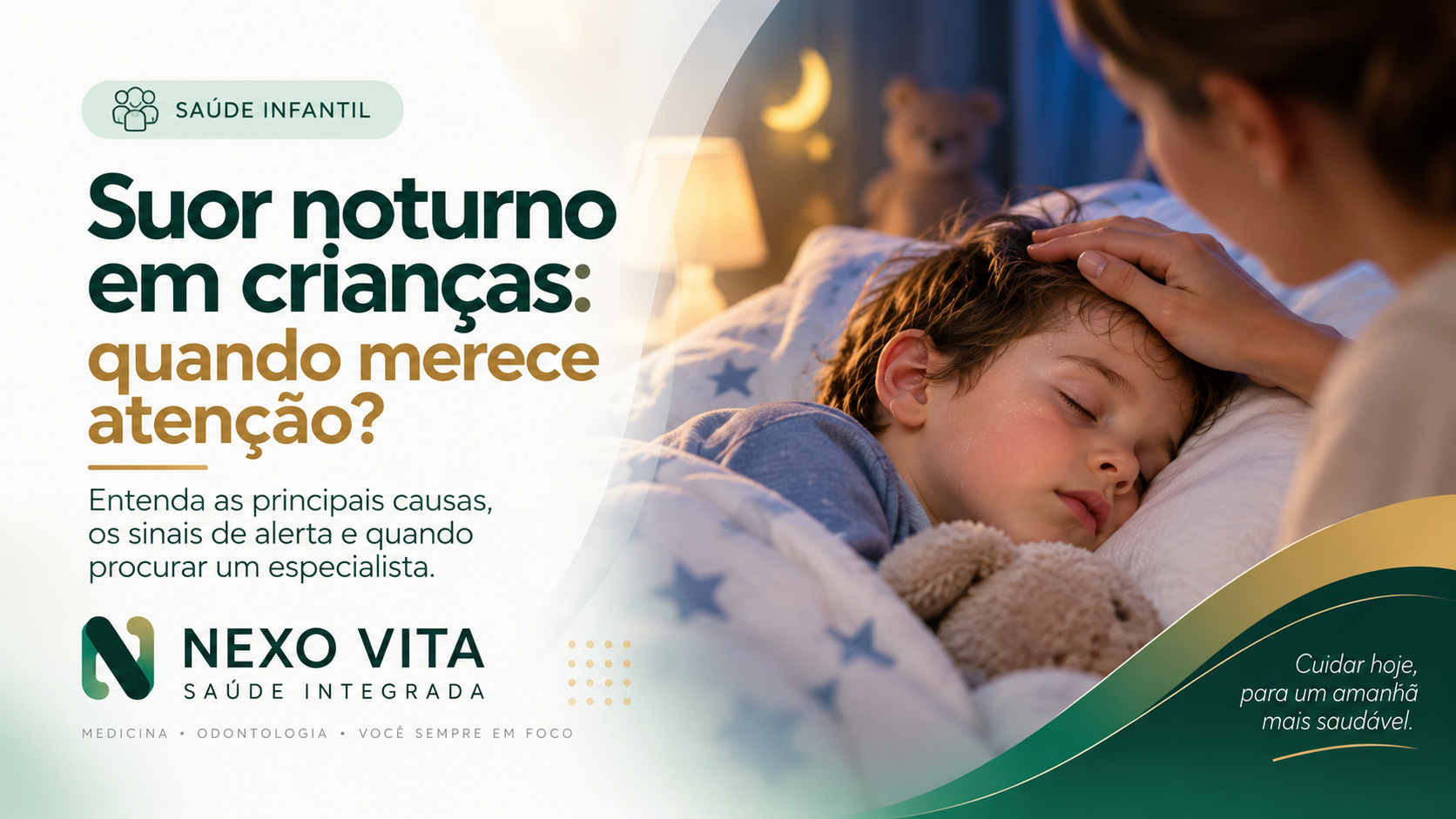 Criança dormindo em ambiente noturno com transpiração discreta